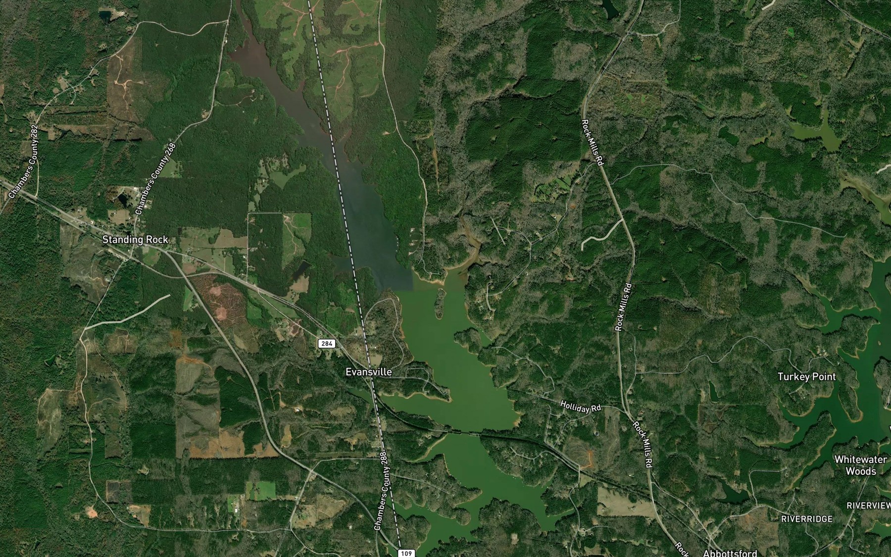 Satellite map of the Caney Creek