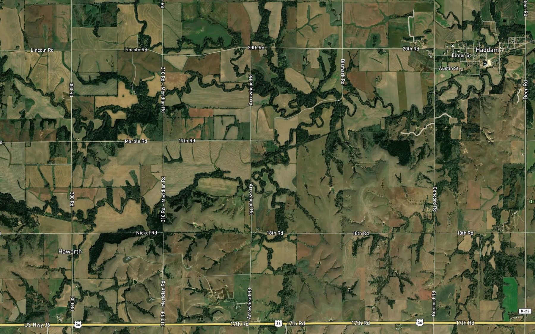 Satellite map of the Davis Creek