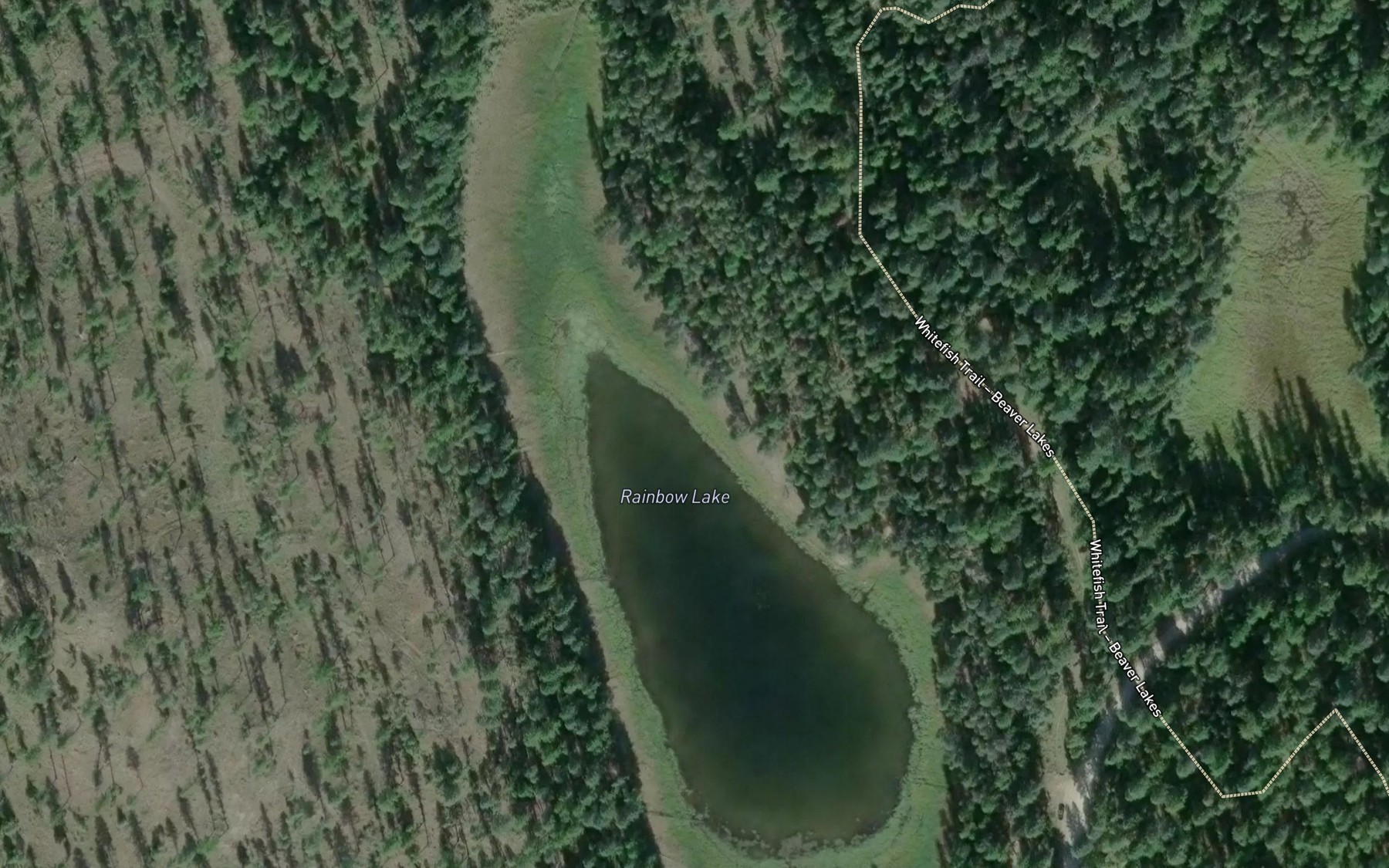 Satellite map of the Rainbow Lake