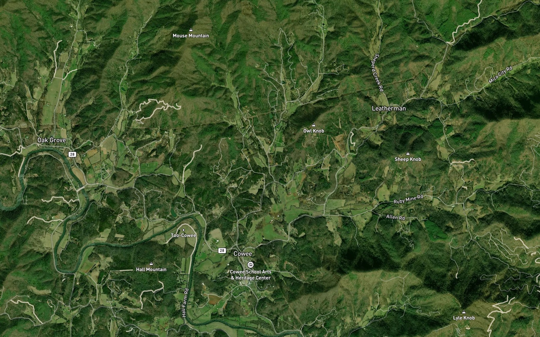 Satellite map of the Rickman Creek
