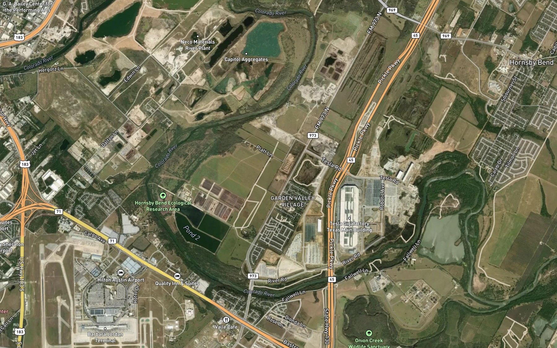 Satellite map of the Hornsby Bend