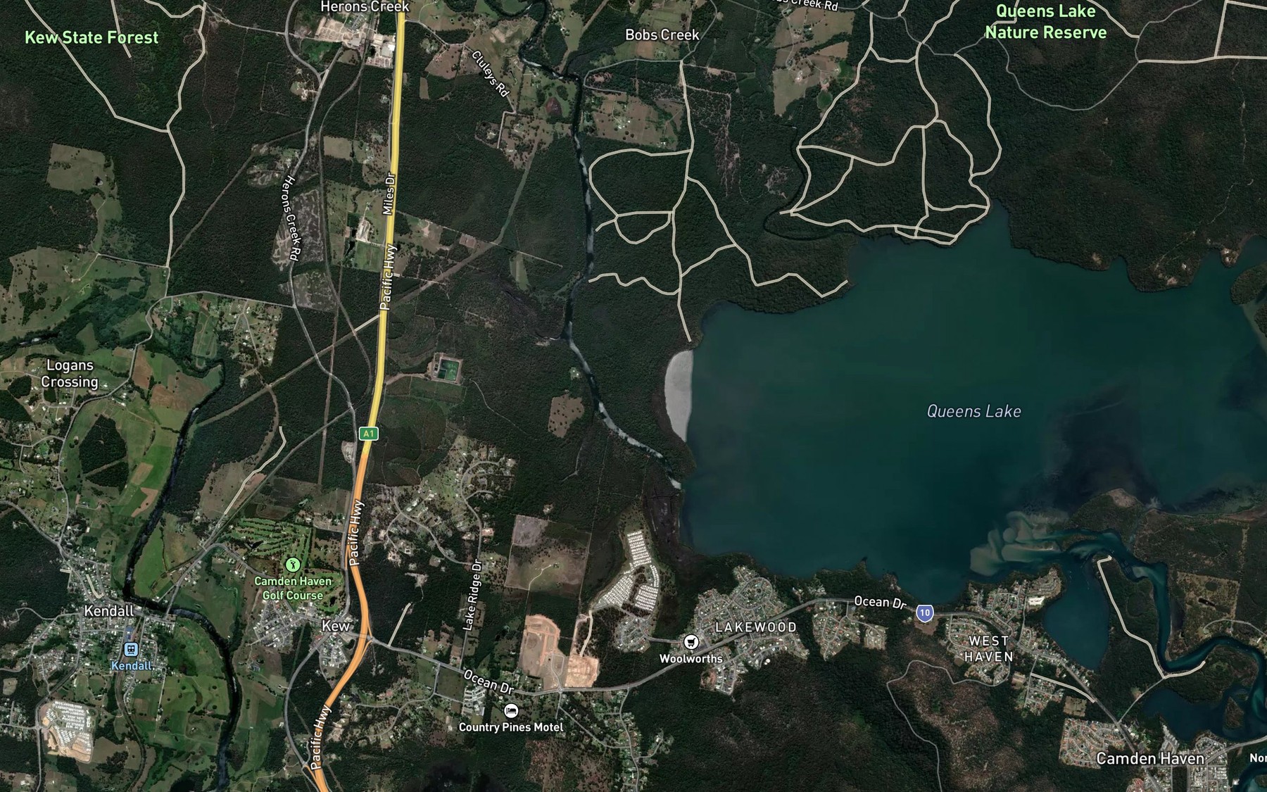 Satellite map of the Herons Creek