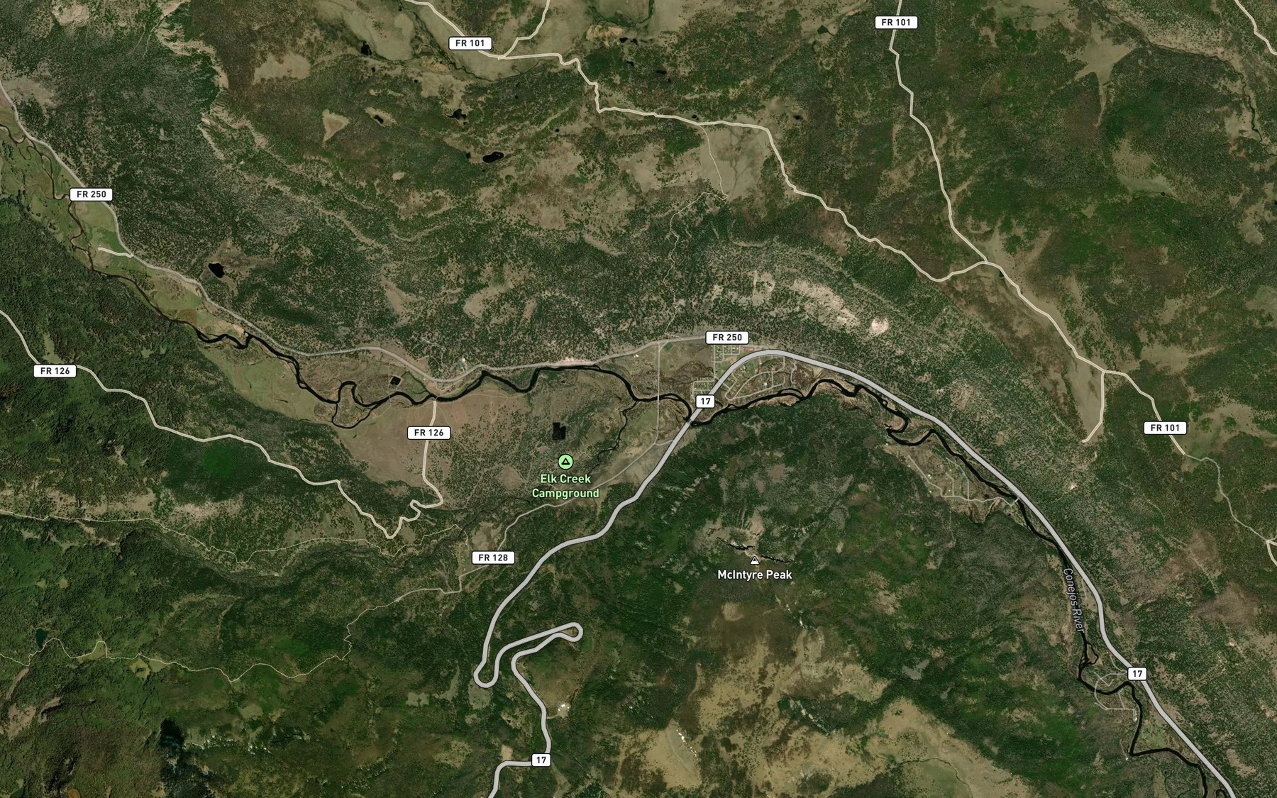 Satellite map of the Elk Creek