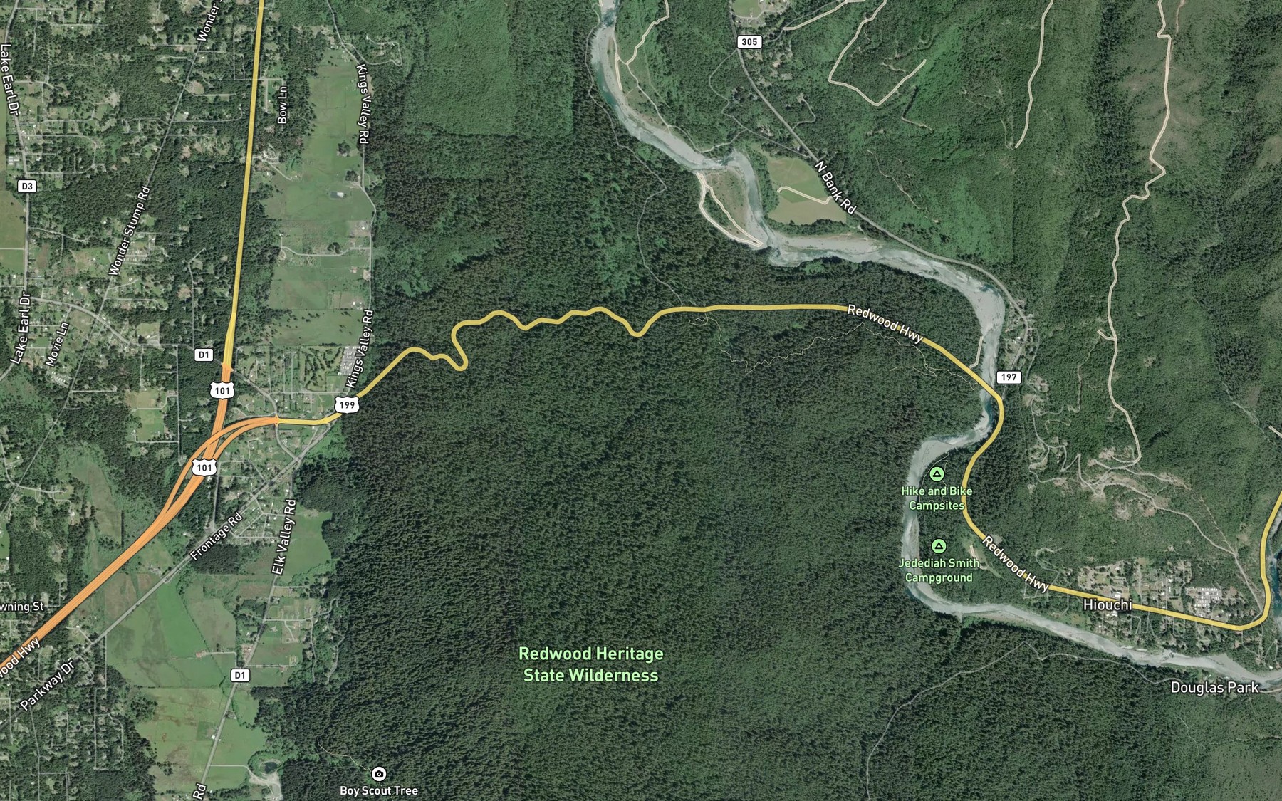 Satellite map of the West Fork Clarks Creek