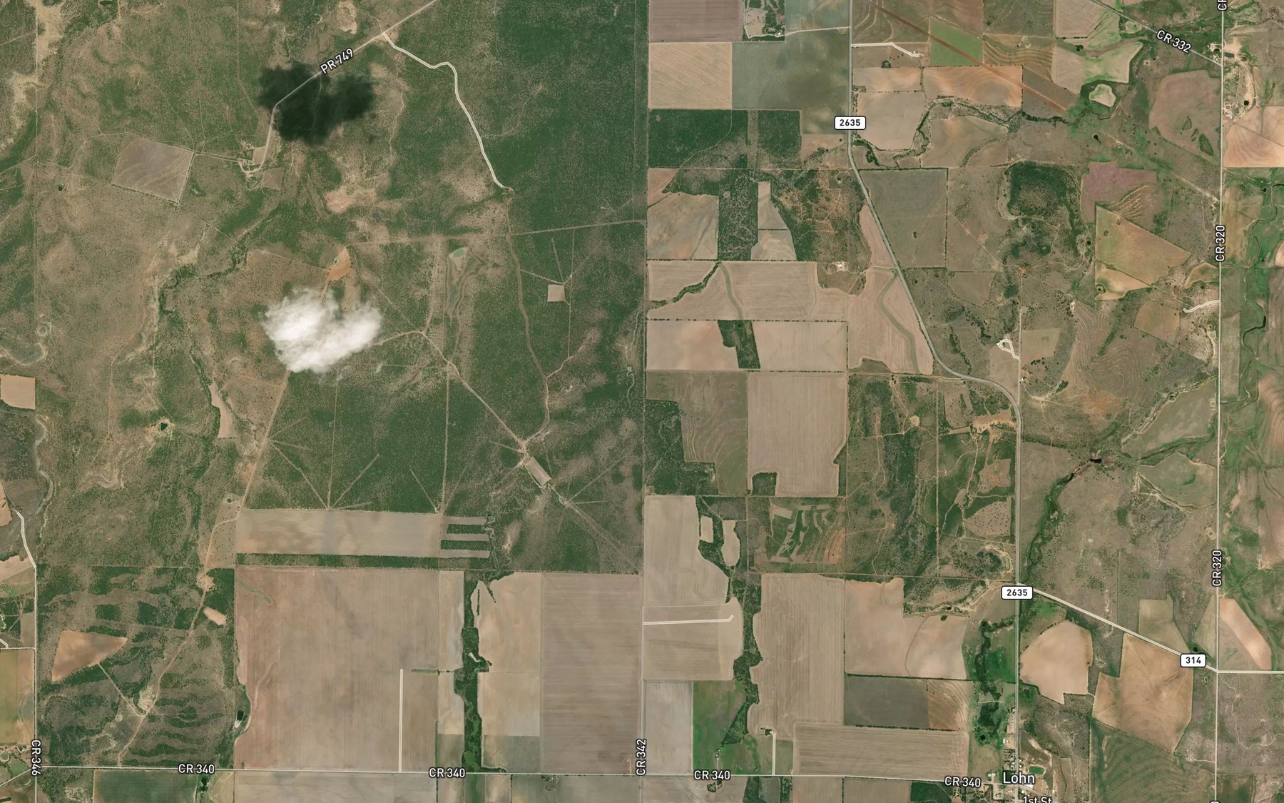Satellite map of the West Fork Big Elm Creek