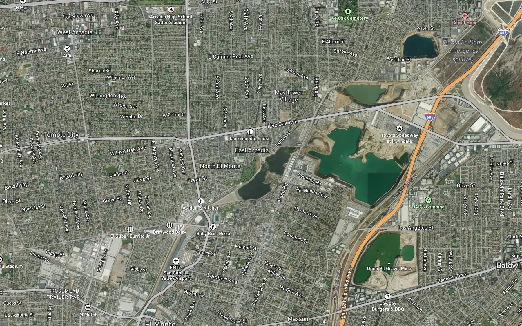 Satellite map of the Santa Anita Wash