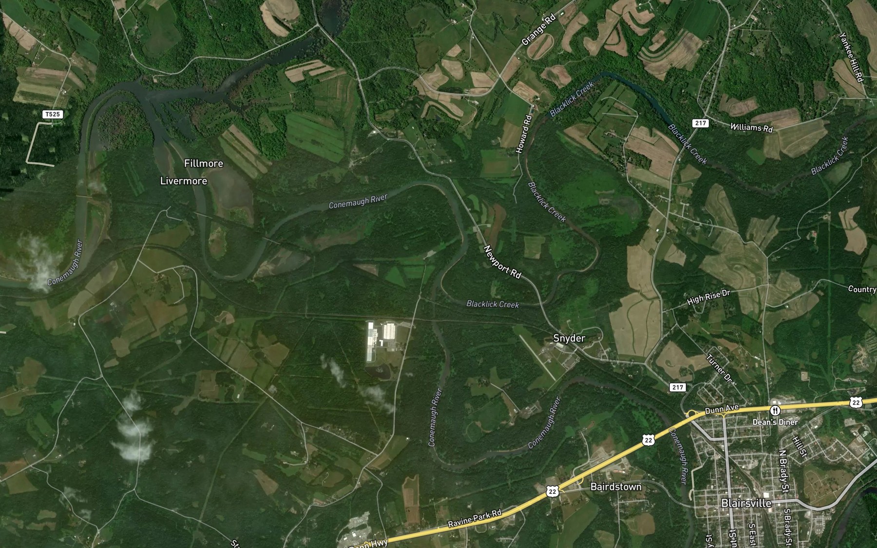 Satellite map of the Blacklick Creek