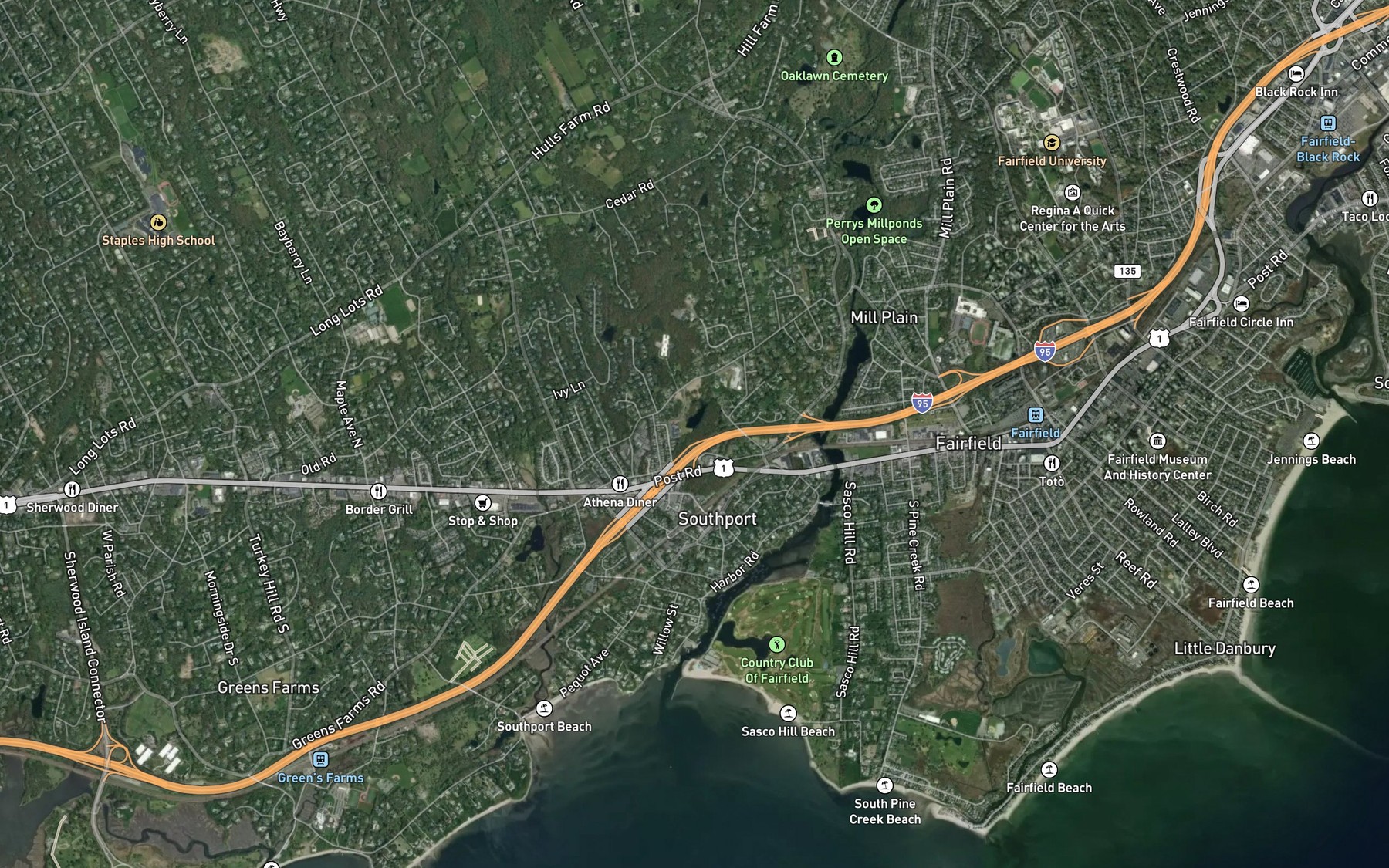 Satellite map of the Sherwood Millpond