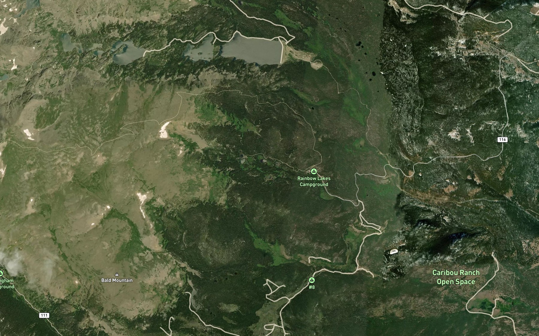 Satellite map of the Rainbow Lakes