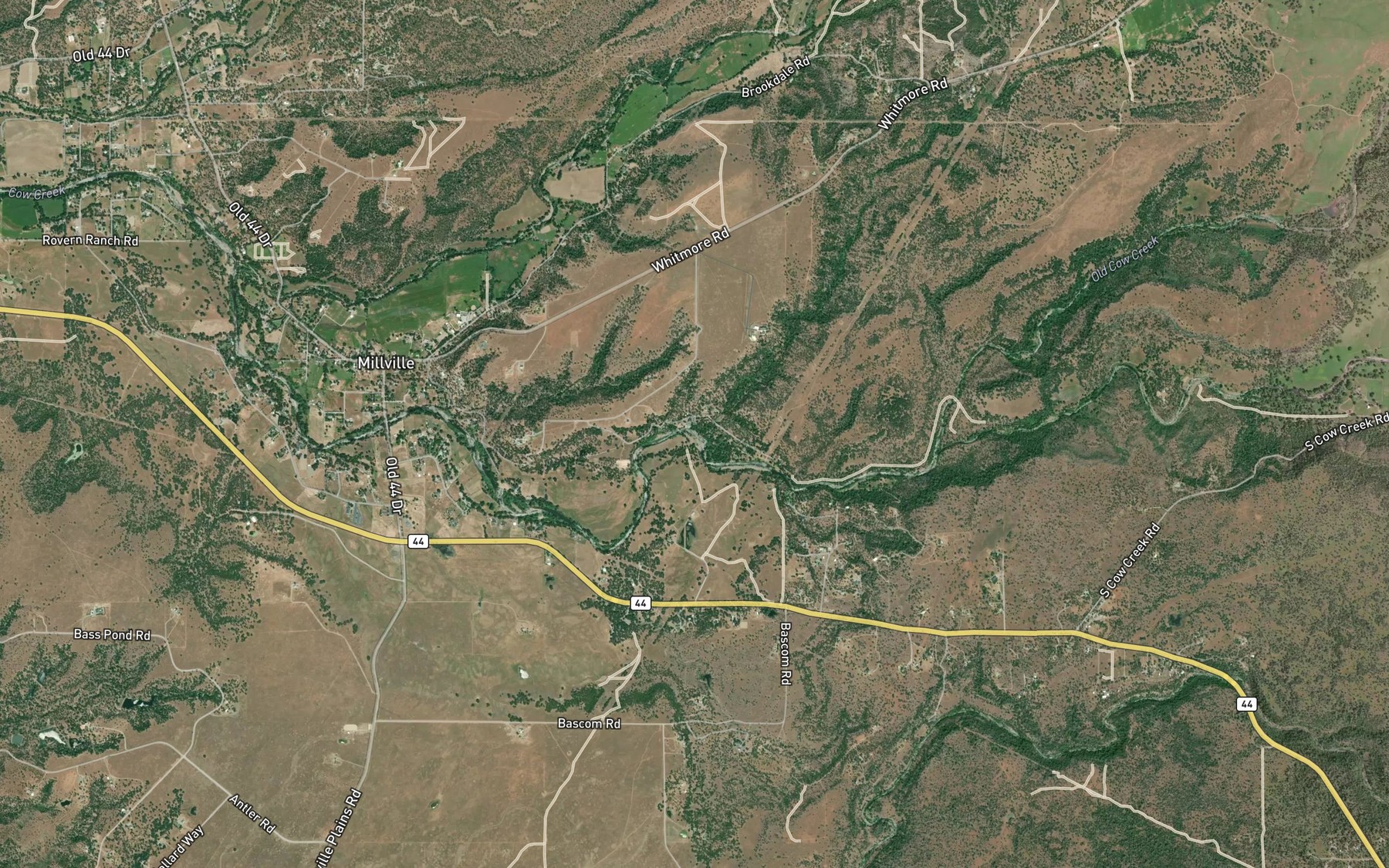 Satellite map of the Basin Hollow Creek