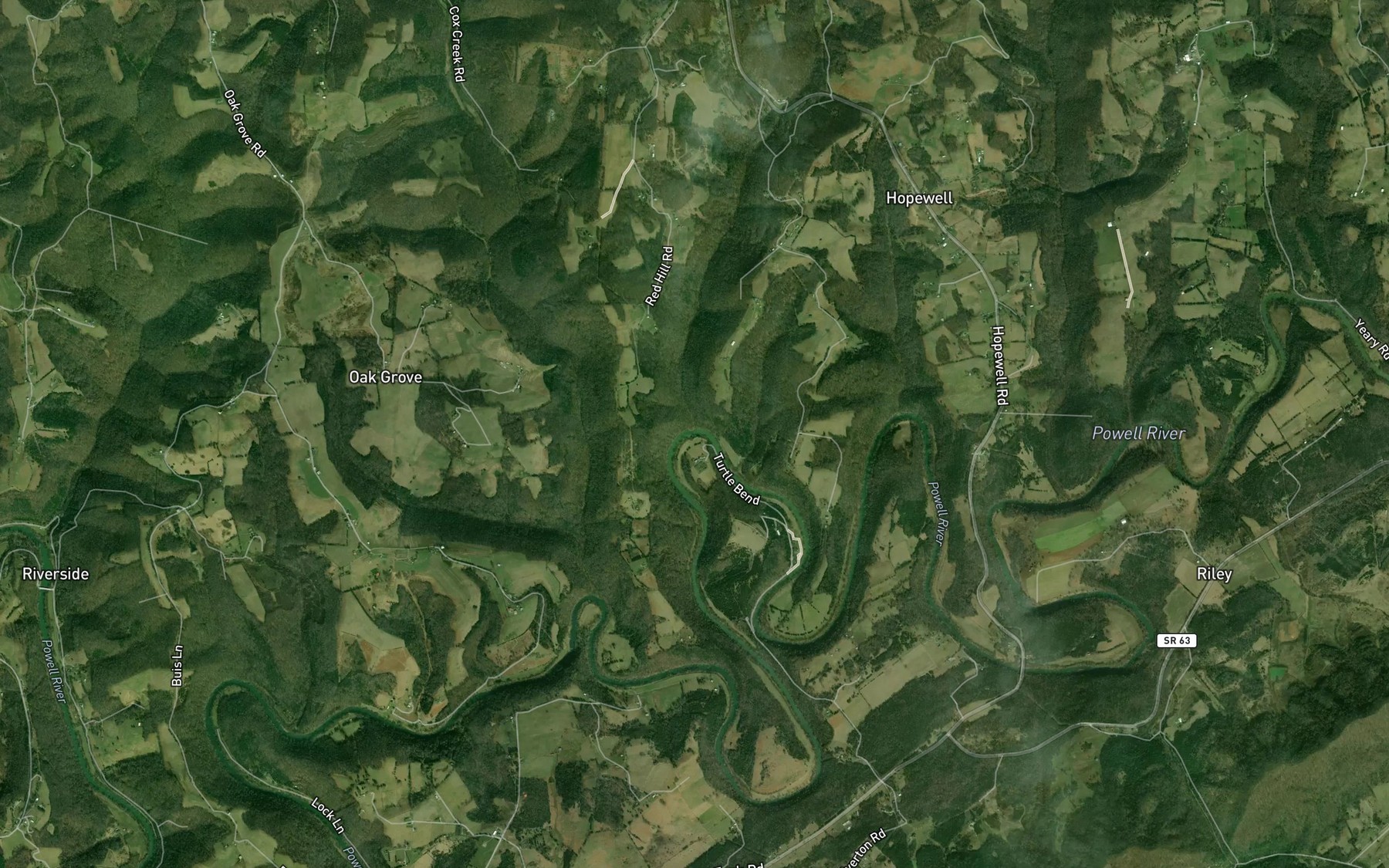 Satellite map of the Yeary Creek