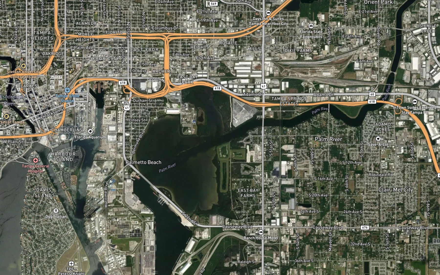 Satellite map of the Tampa Bypass Canal