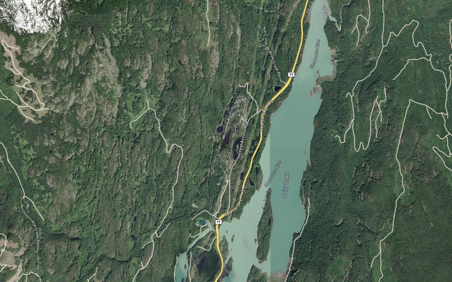 Satellite map of the Pinecrest Lake
