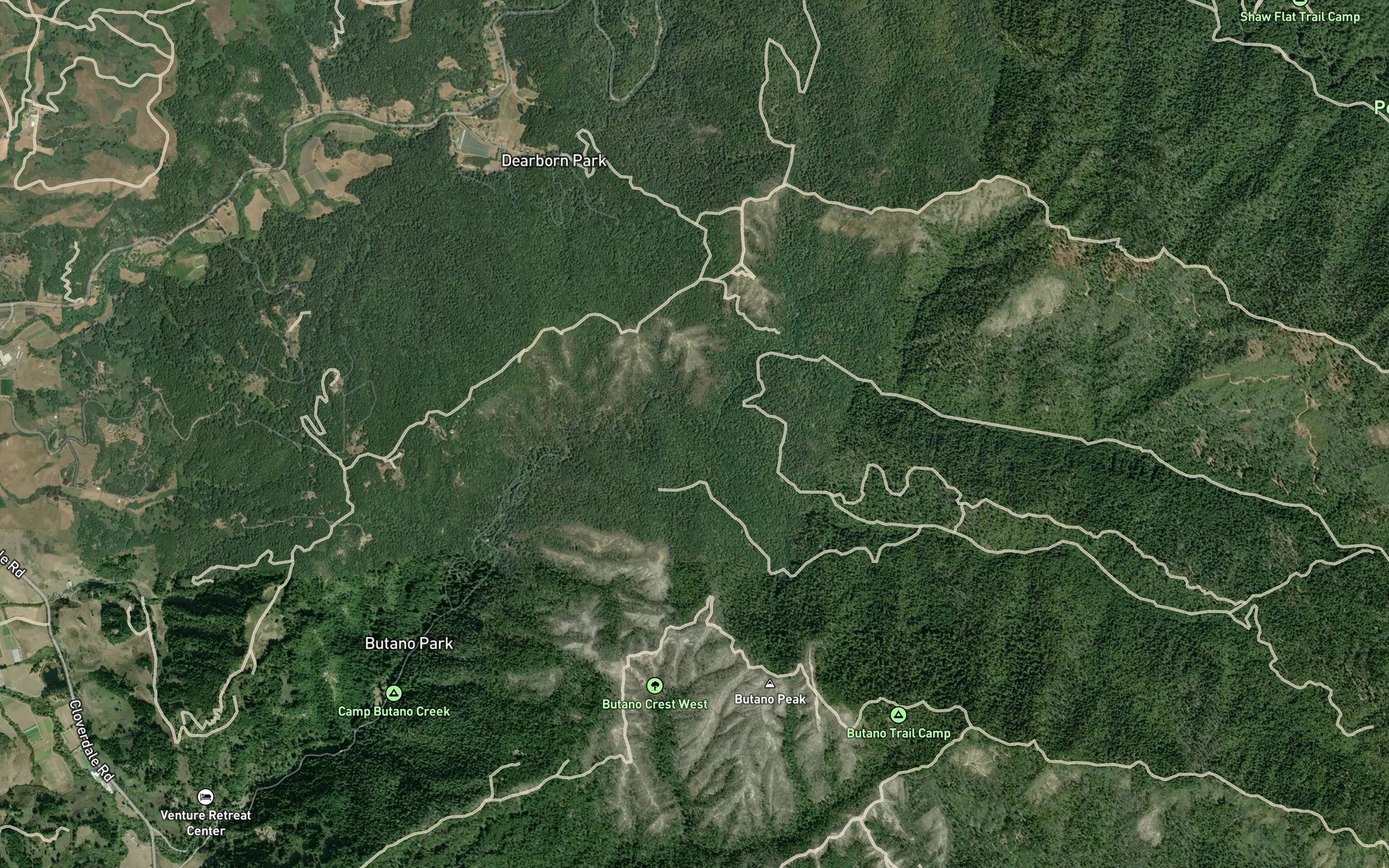 Satellite map of the South Fork Butano Creek