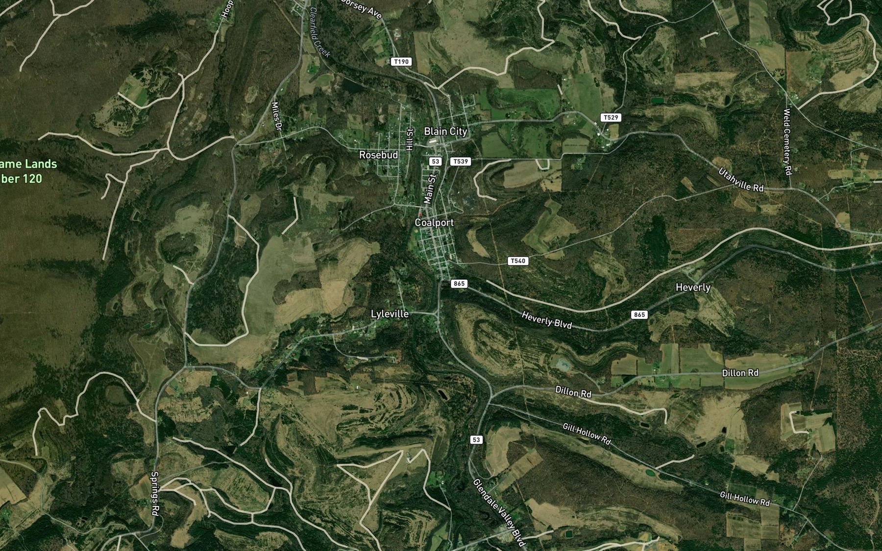 Satellite map of the Blain Run