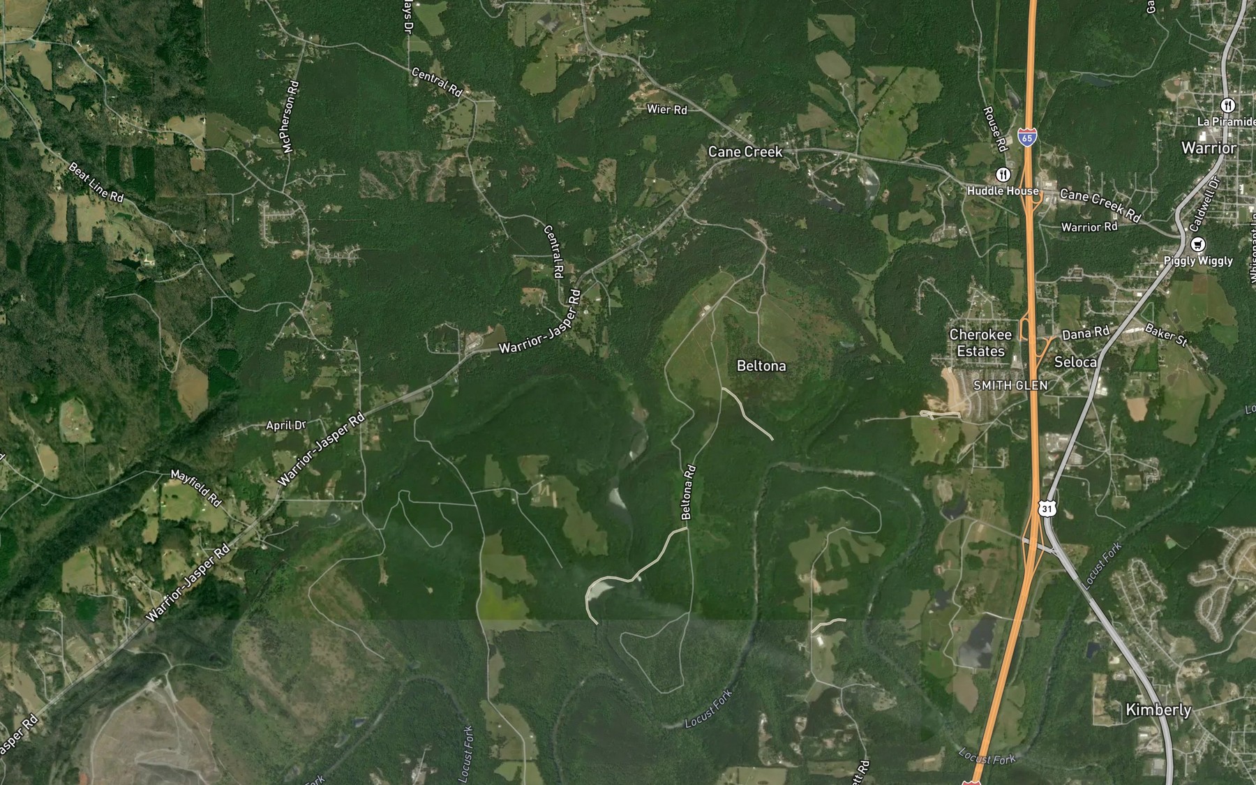 Satellite map of the Brewer Creek