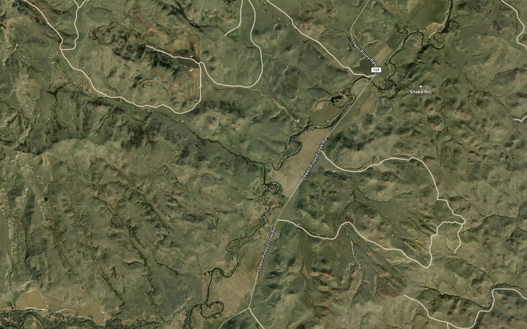 Satellite map of the Flying E Creek