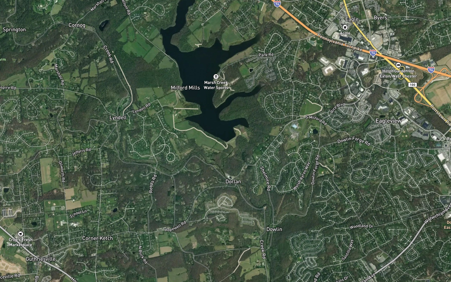 Satellite map of the Marsh Creek