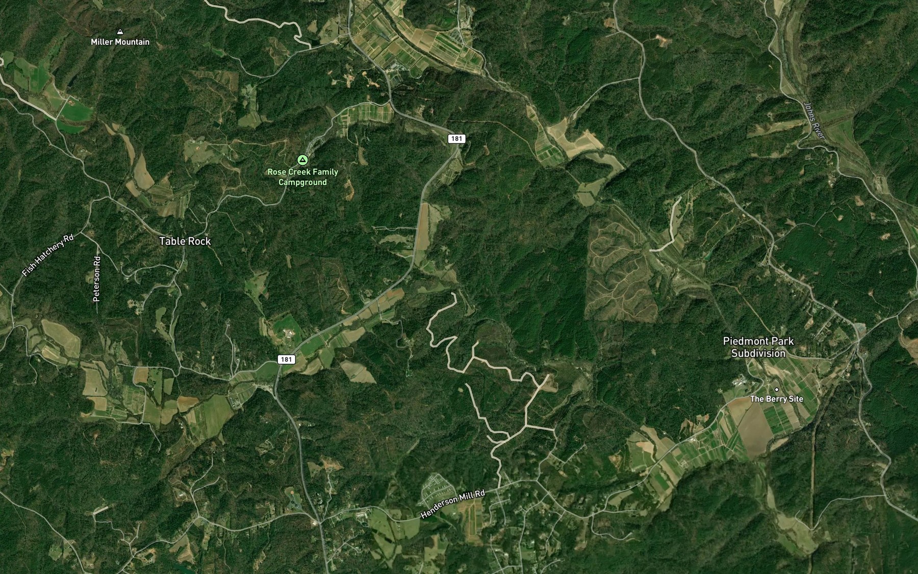 Satellite map of the Roses Creek