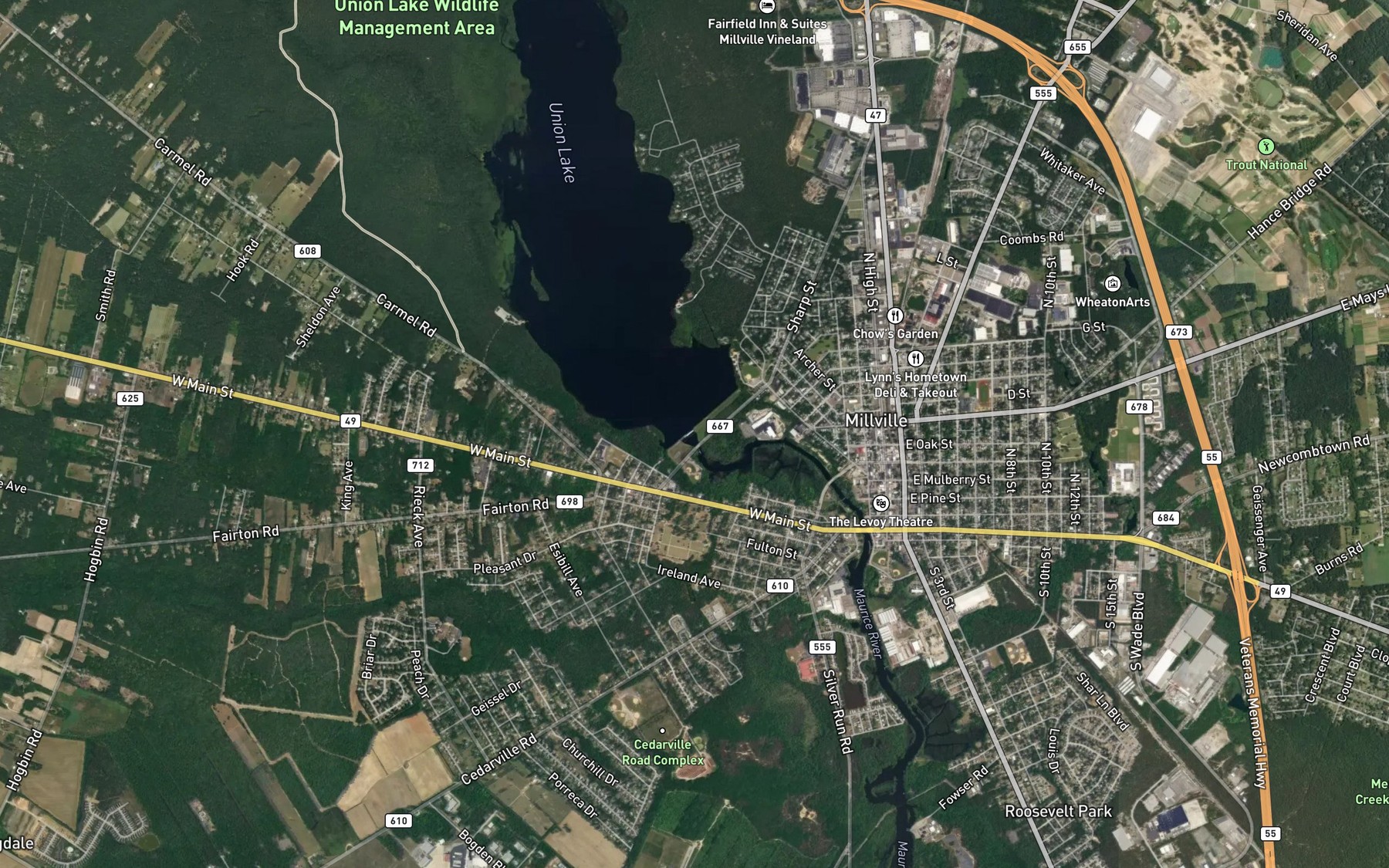 Satellite map of the Union Lake Dam