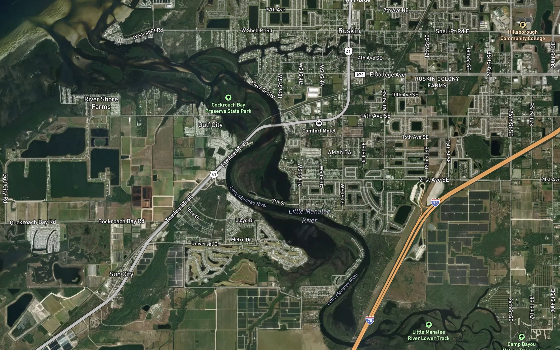 Satellite map of the Mill Bayou