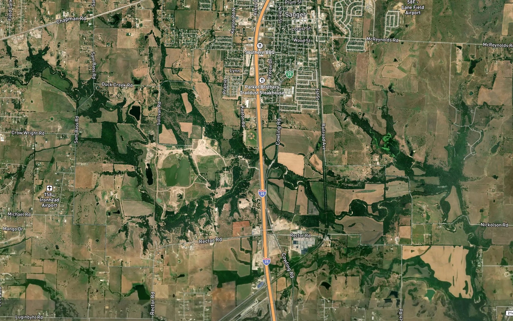Satellite map of the Duck Creek