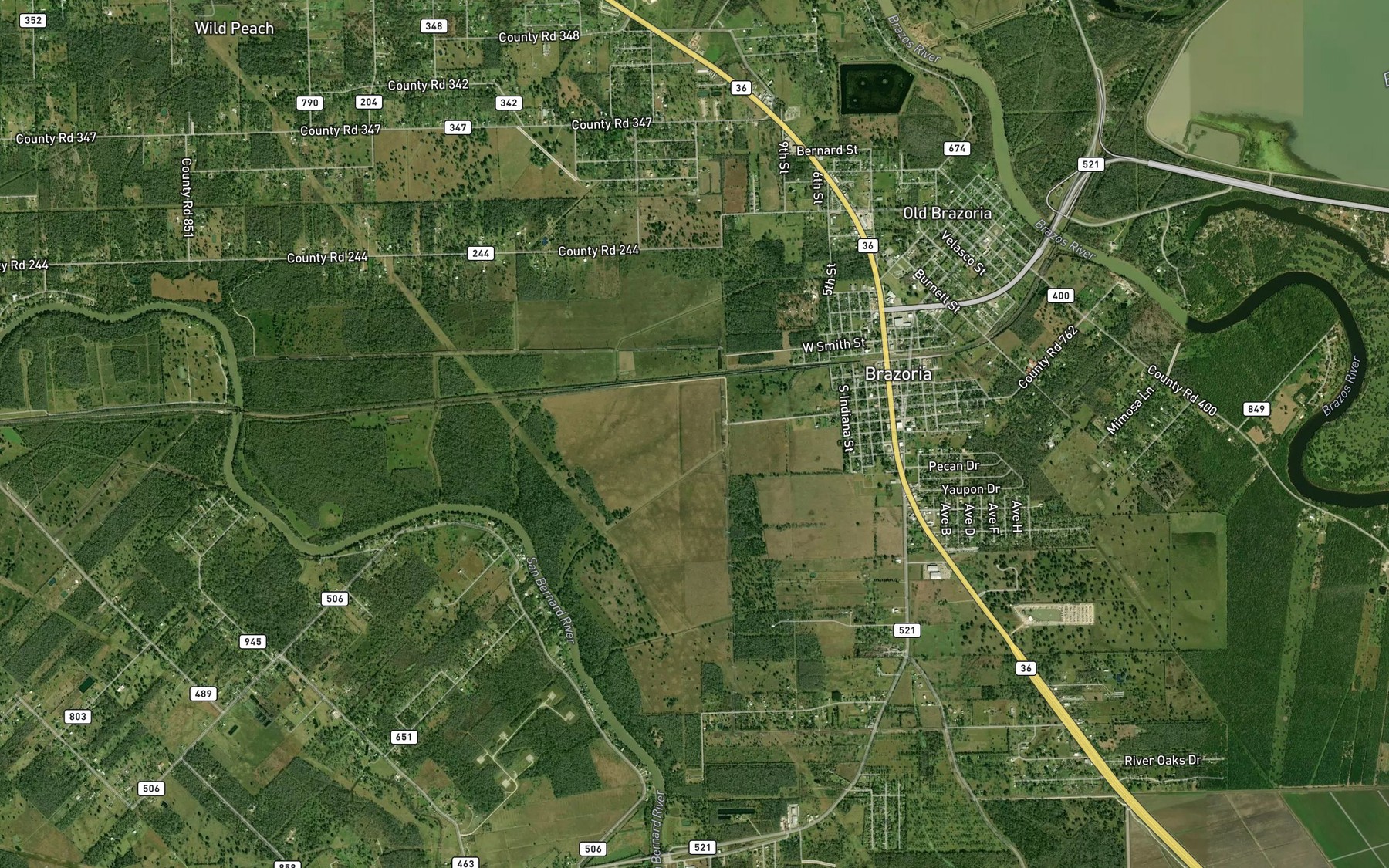 Satellite map of the Brazoria City Reservoir