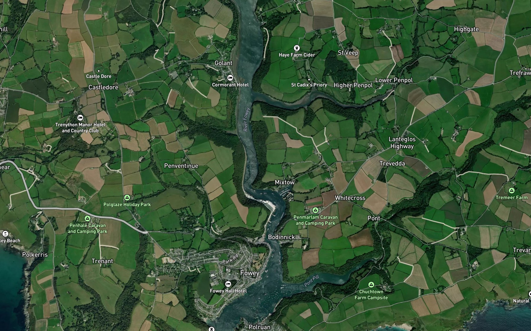 Satellite map of the River Fowey