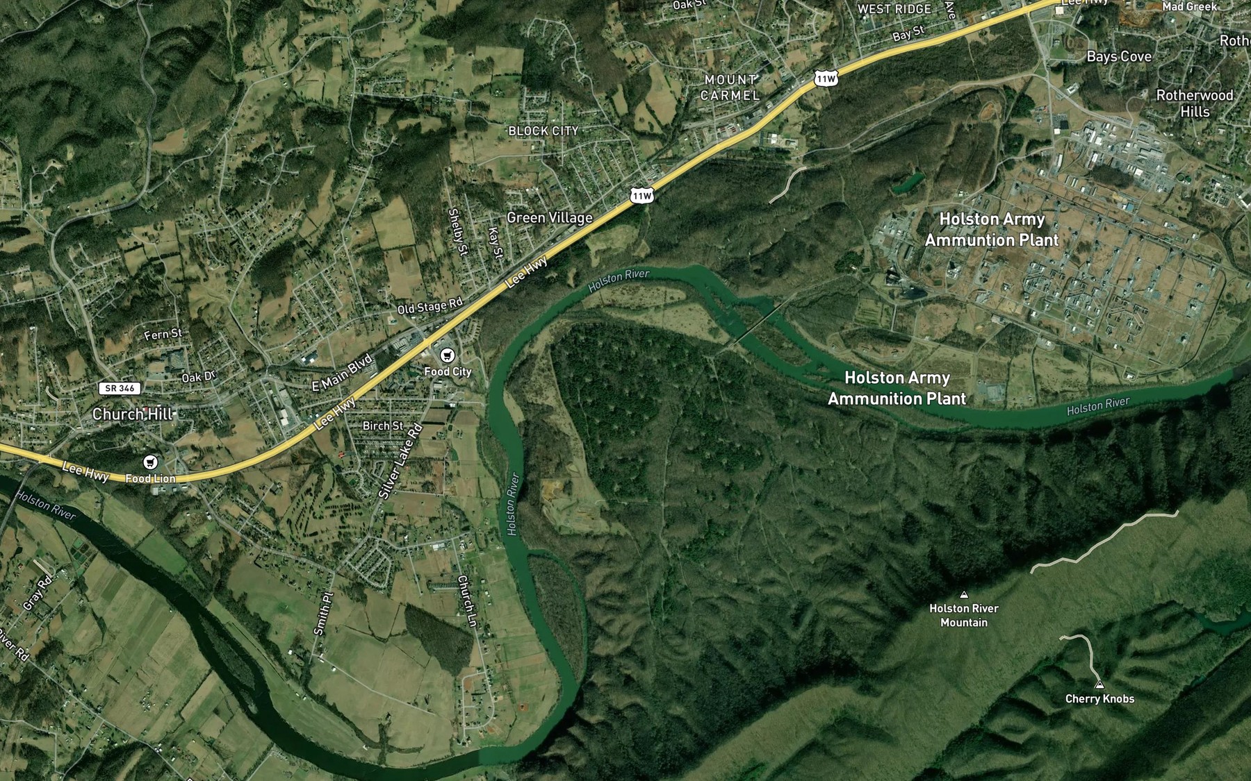 Satellite map of the Solitude Bend