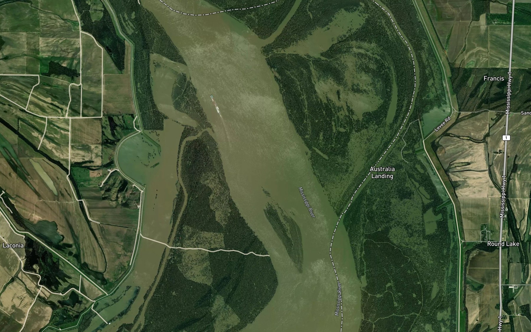 Satellite map of the Cessions Towhead Chute