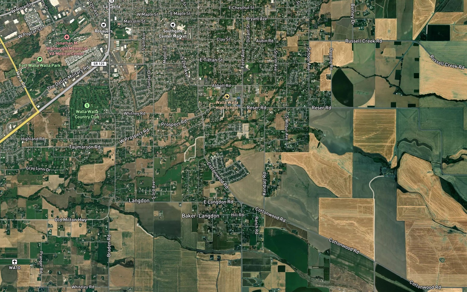 Satellite map of the Reser Creek