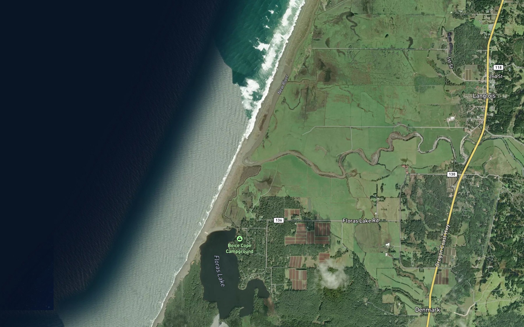 Satellite map of the Floras Creek