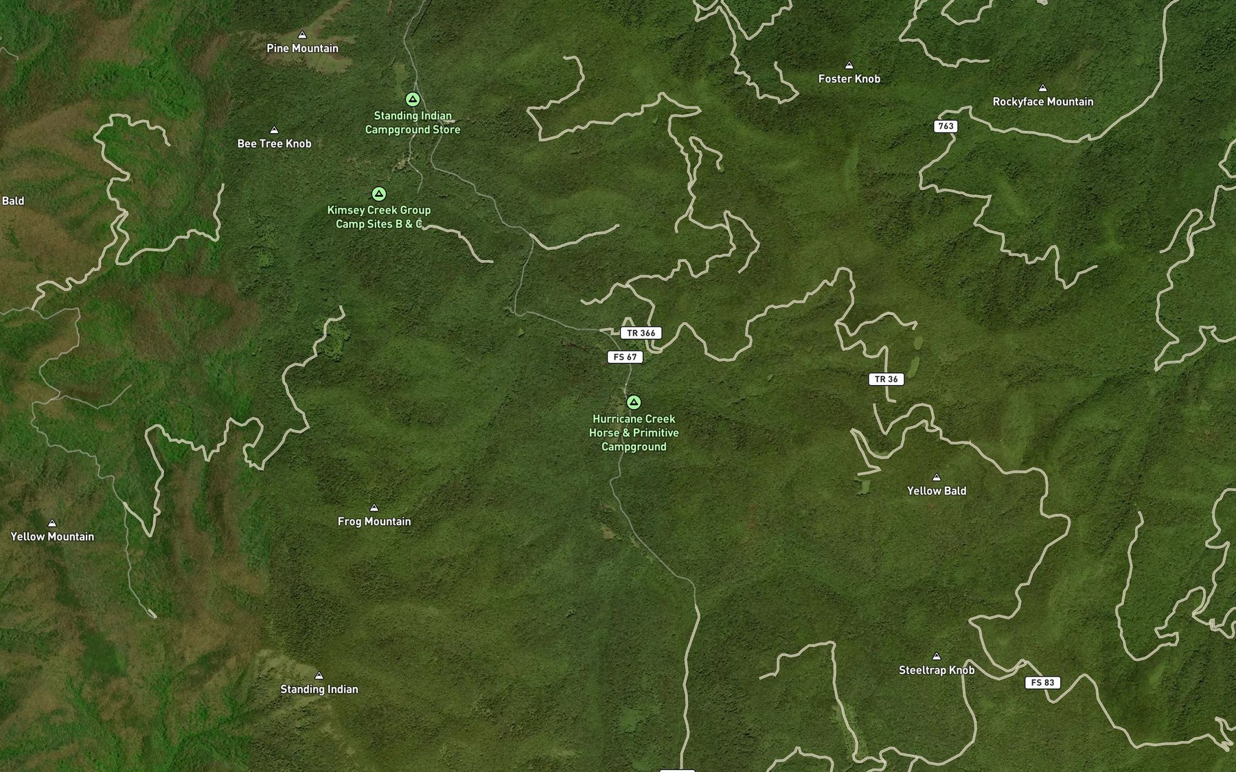 Satellite map of the Hurricane Creek
