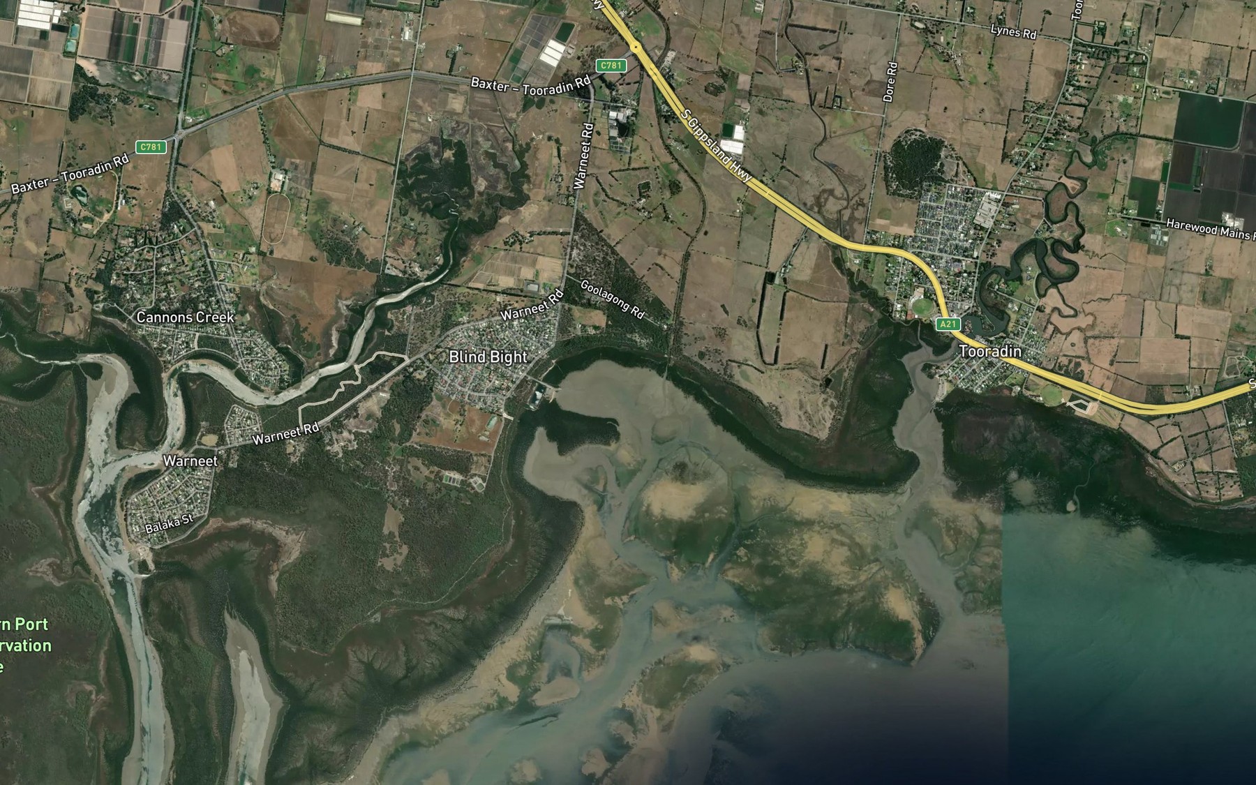 Satellite map of the Blind Bight