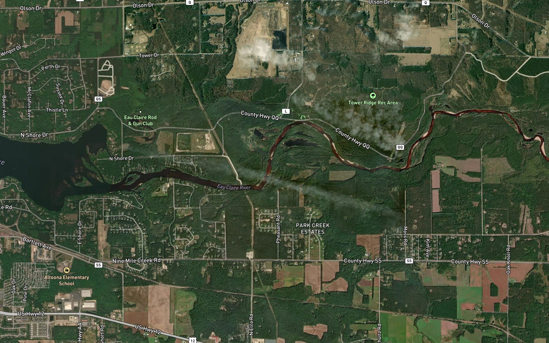 Satellite map of the Ninemile Creek