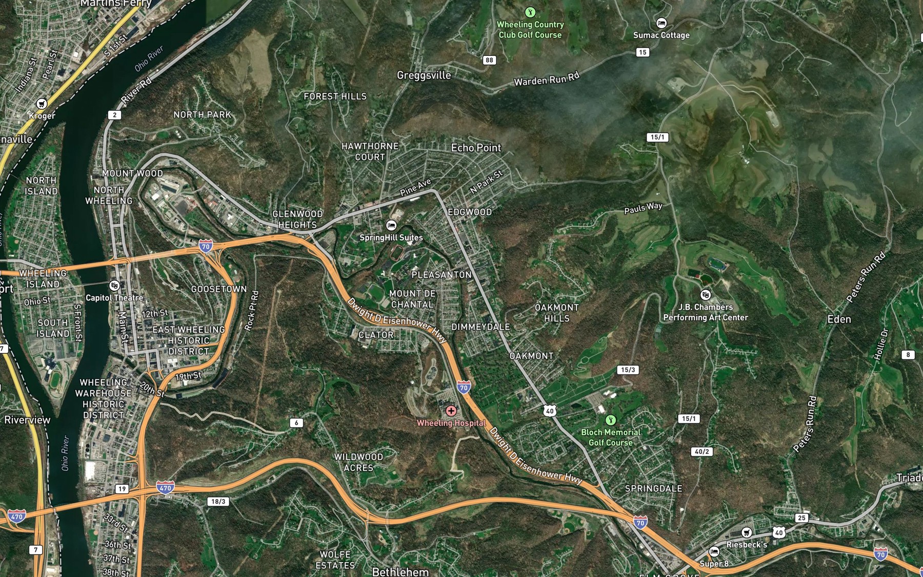 Satellite map of the Big Wheeling Creek