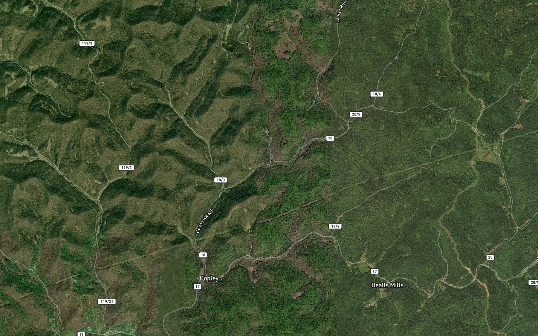 Satellite map of the Stonepot Run