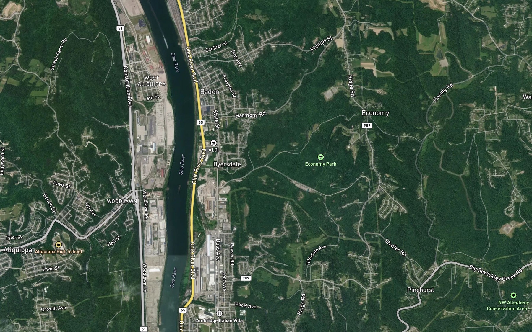 Satellite map of the North Branch Legionville Run