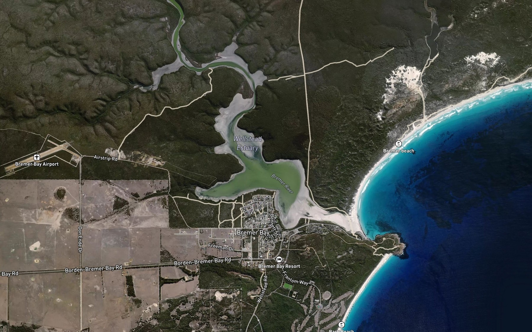 Satellite map of the Wellstead Estuary