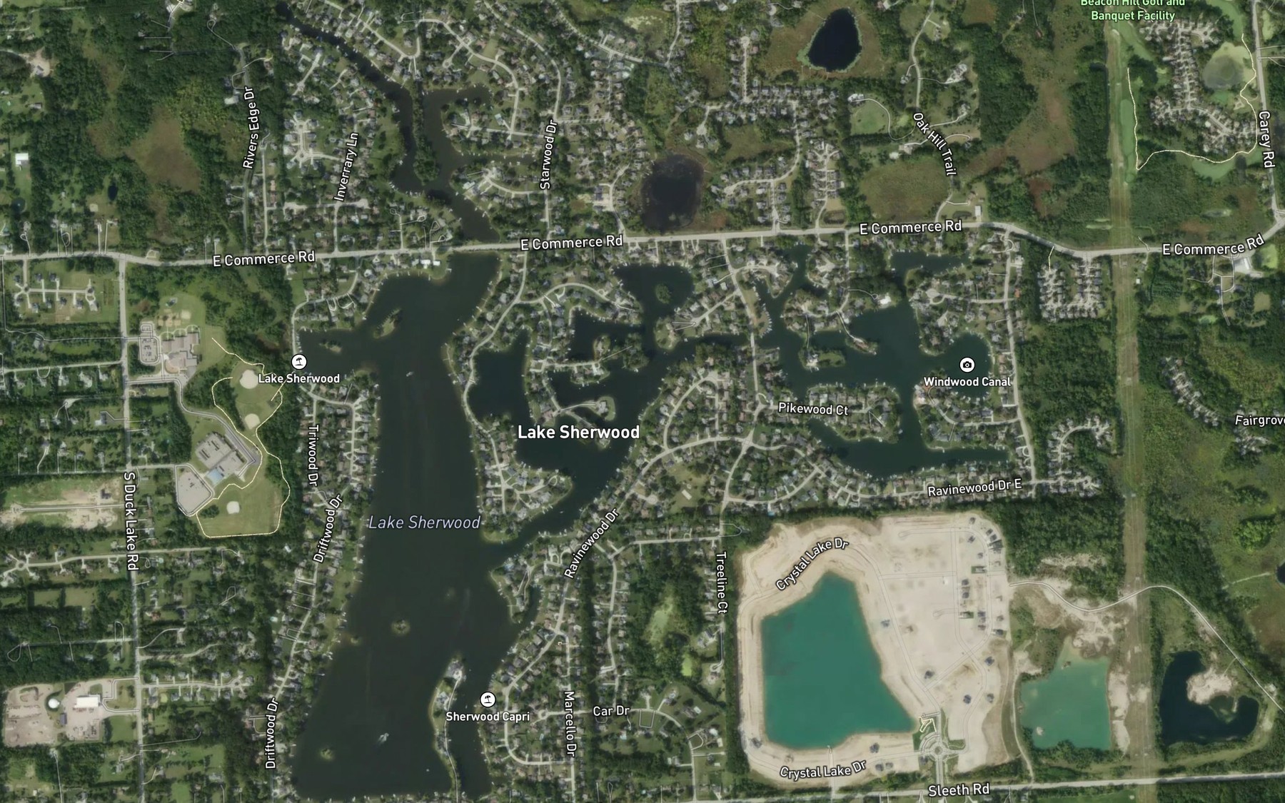 Satellite map of the Lake Sherwood