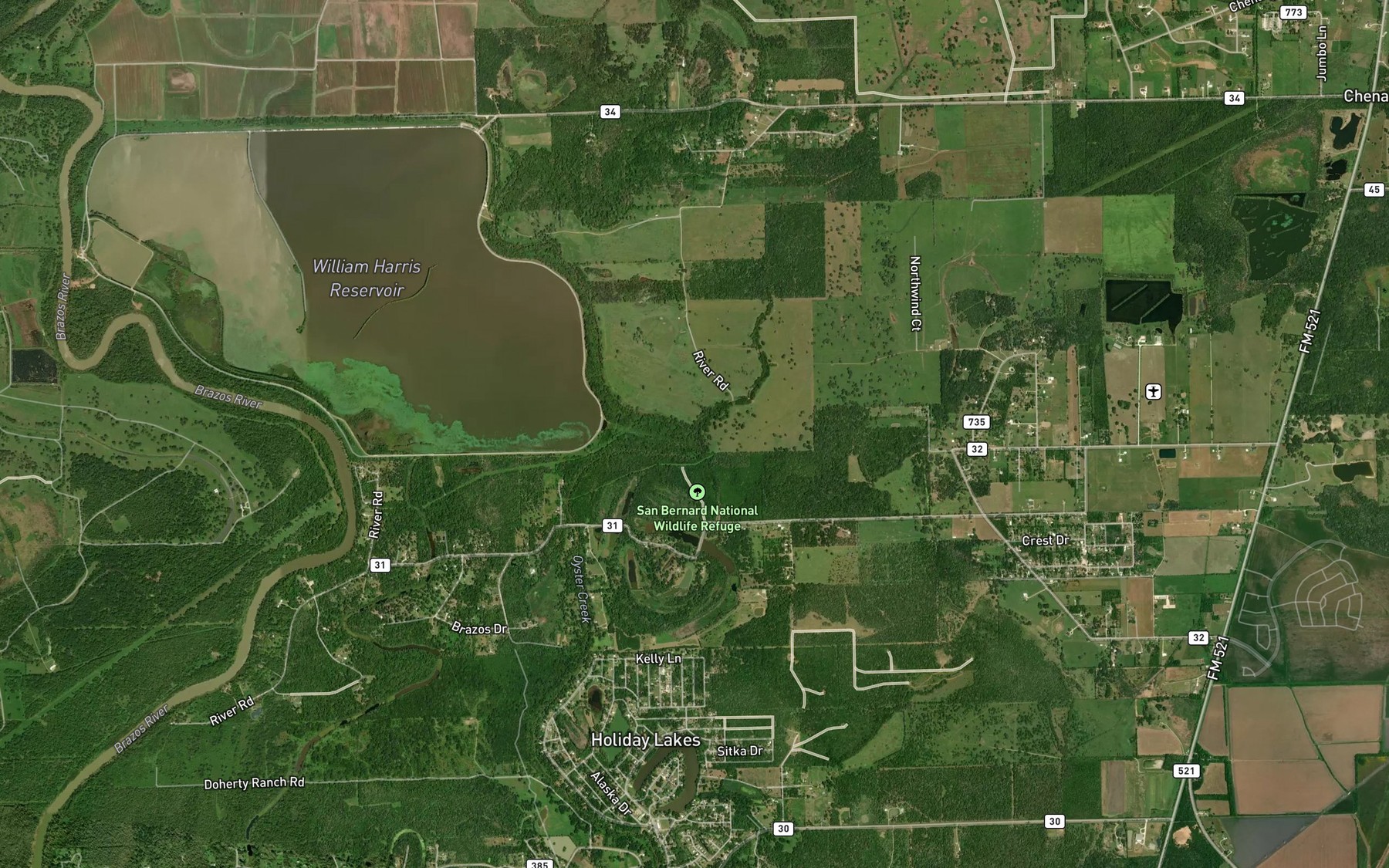 Satellite map of the Copper Bayou