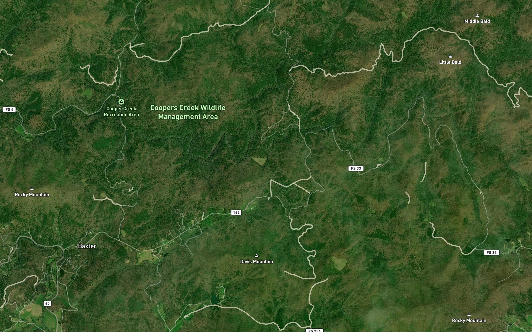 Satellite map of the Helton Creek