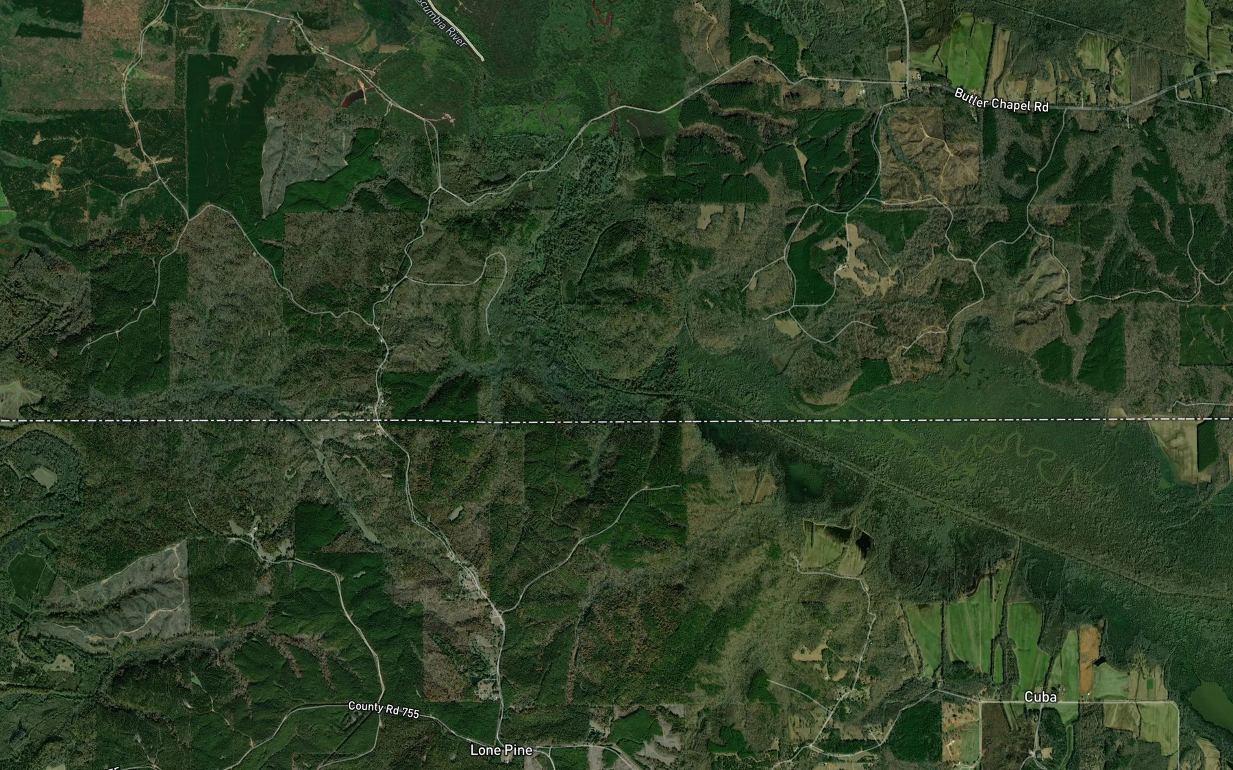 Satellite map of the Tuscumbia River Canal