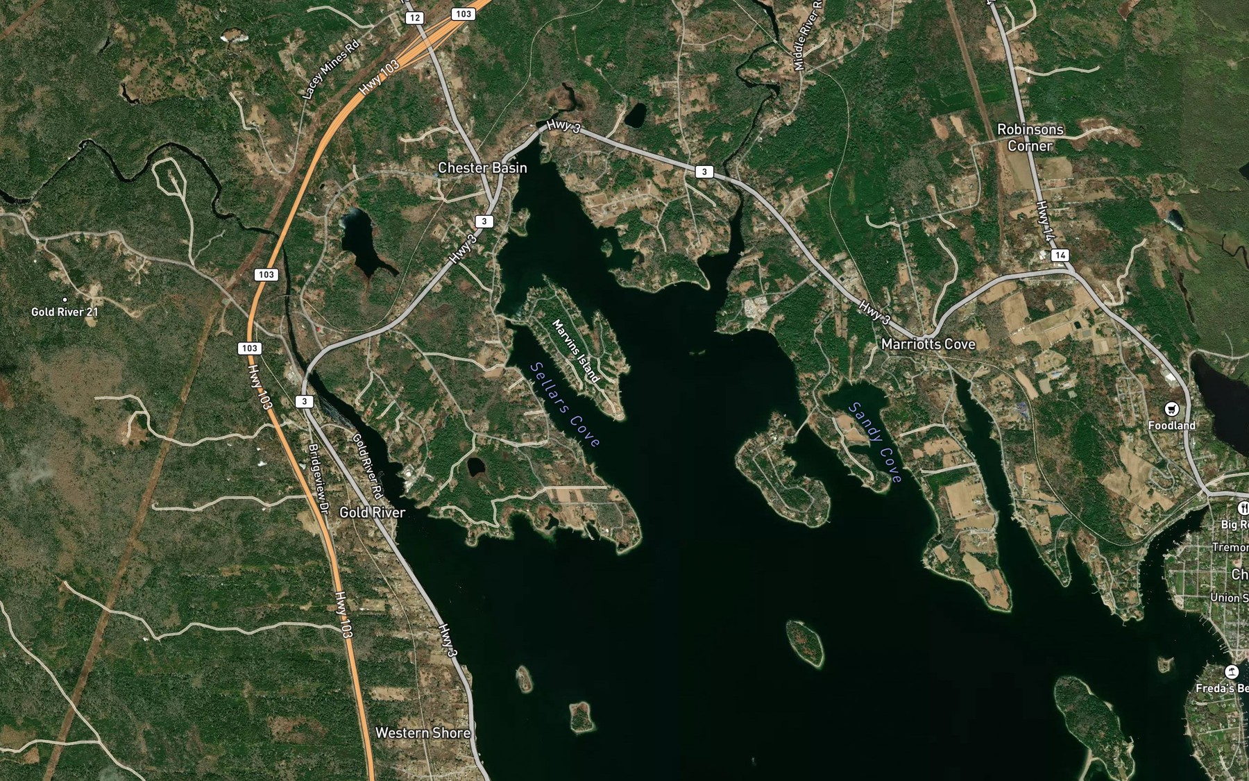 Satellite map of the Dunn Cove