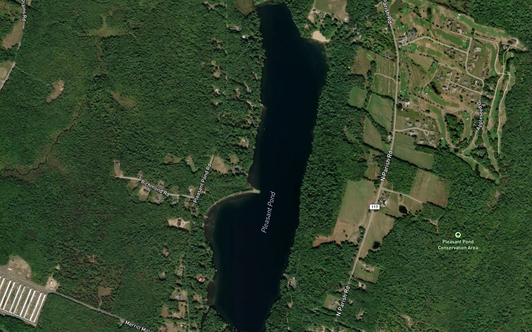 Satellite map of the Pleasant Pond