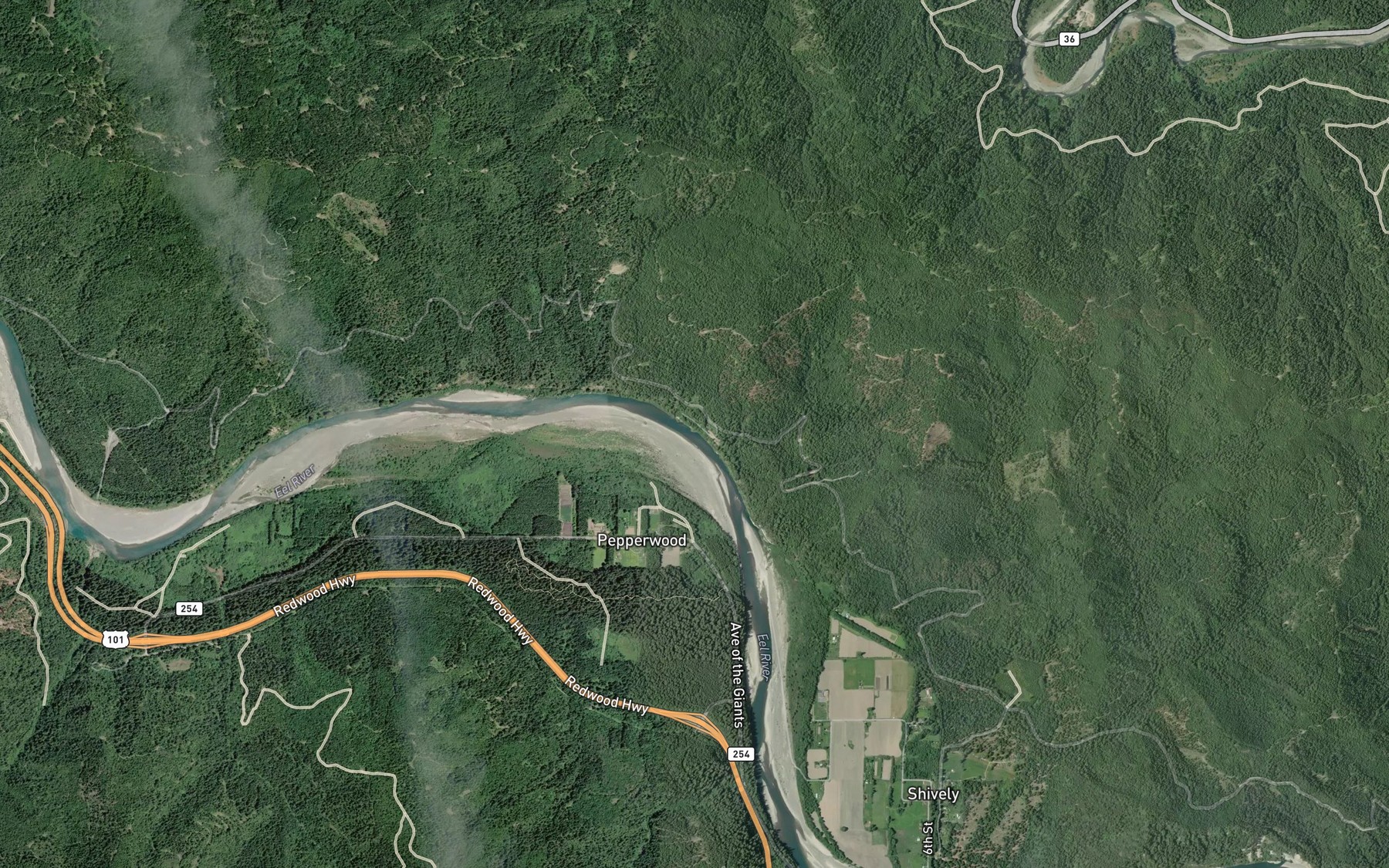 Satellite map of the Darnell Creek