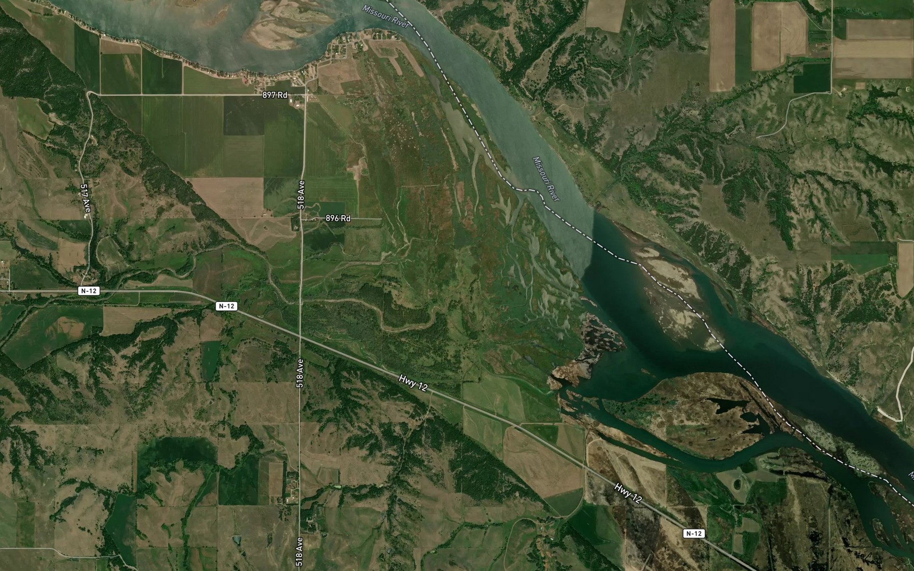Satellite map of the Ponca Creek
