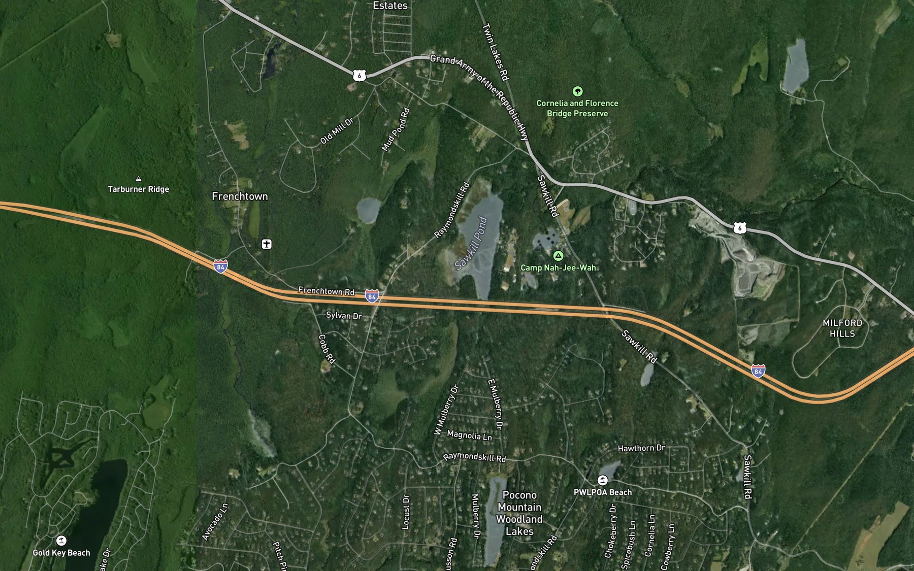 Satellite map of the Gum Brook