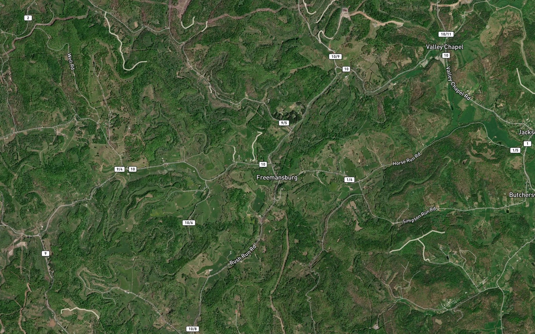 Satellite map of the Rush Run