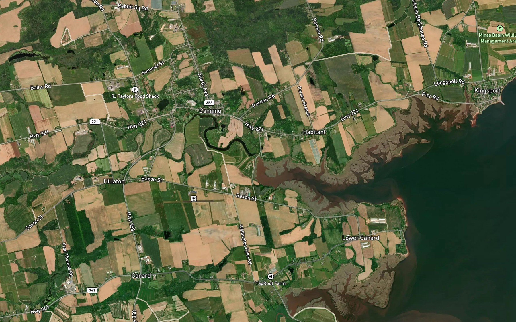 Satellite map of the Habitant River
